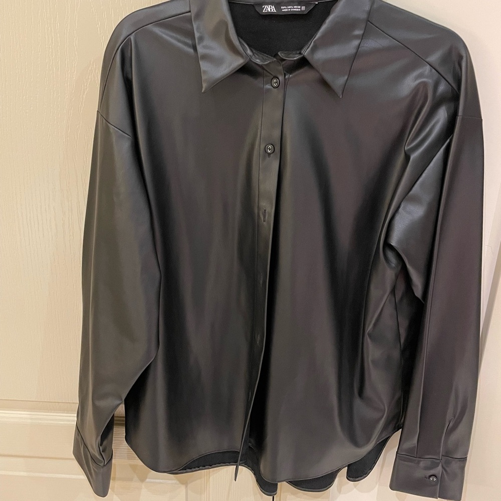 New Zara Black Faux Leather Shirt